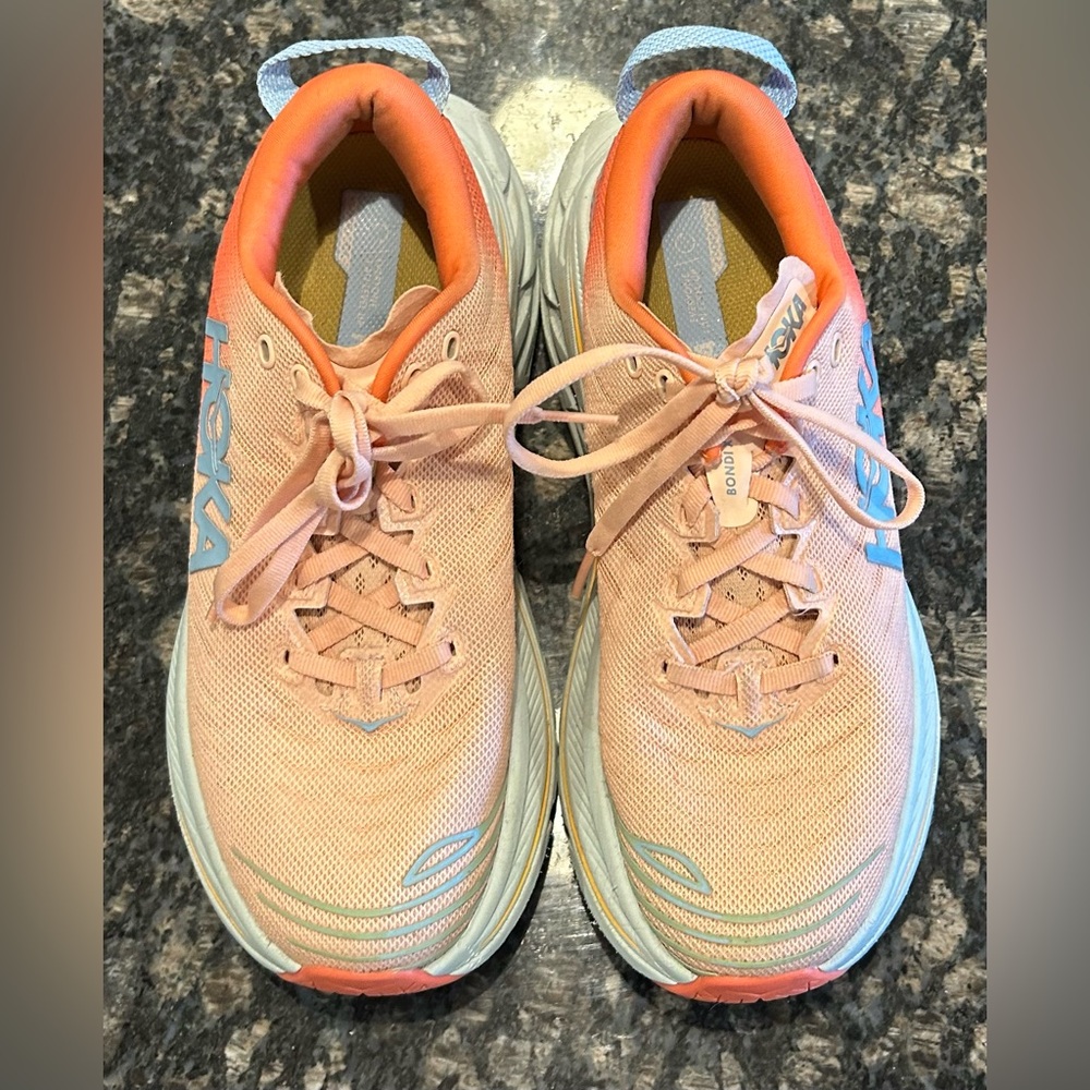 Hoka Bondi X Coral and Sky blue Athletic Shoes